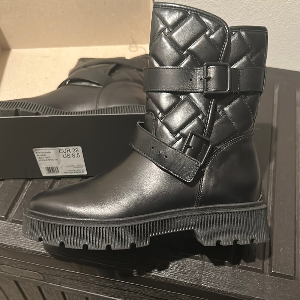 Kurt Geiger Black Combat Moto Boots with Chunky Platform